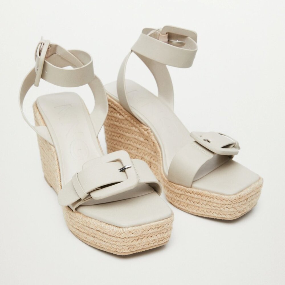 MANGO Wedge Buckle Sandals - Size EUR 38 - US 7